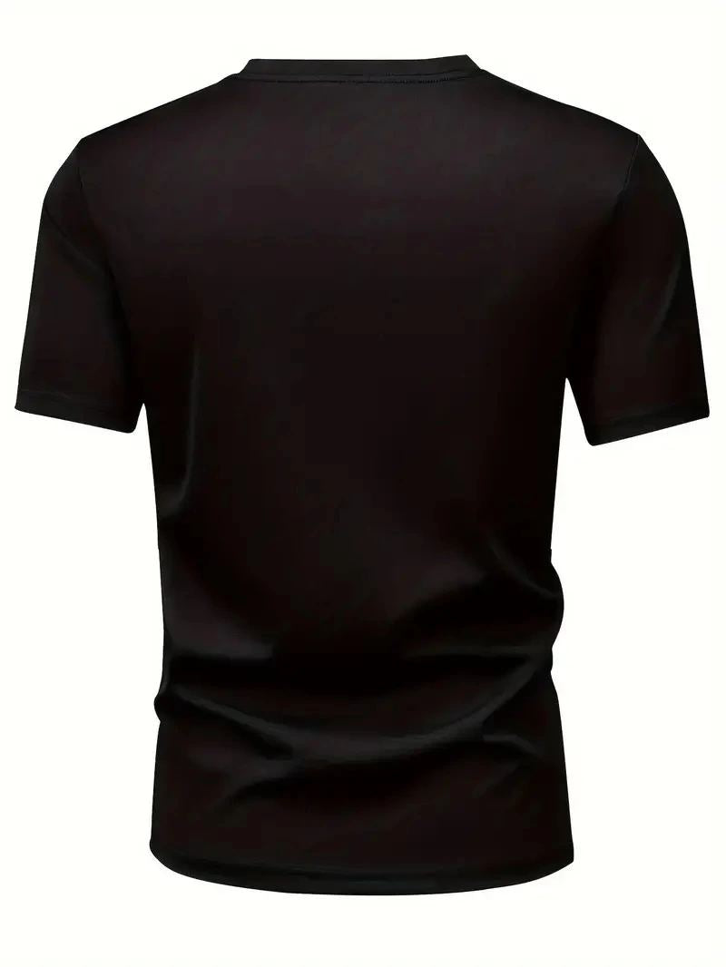 Erkek Kısa Kol Yazlık Tişört Bisiklet Yaka Baskılı Oversize T-Shirt - Siyah