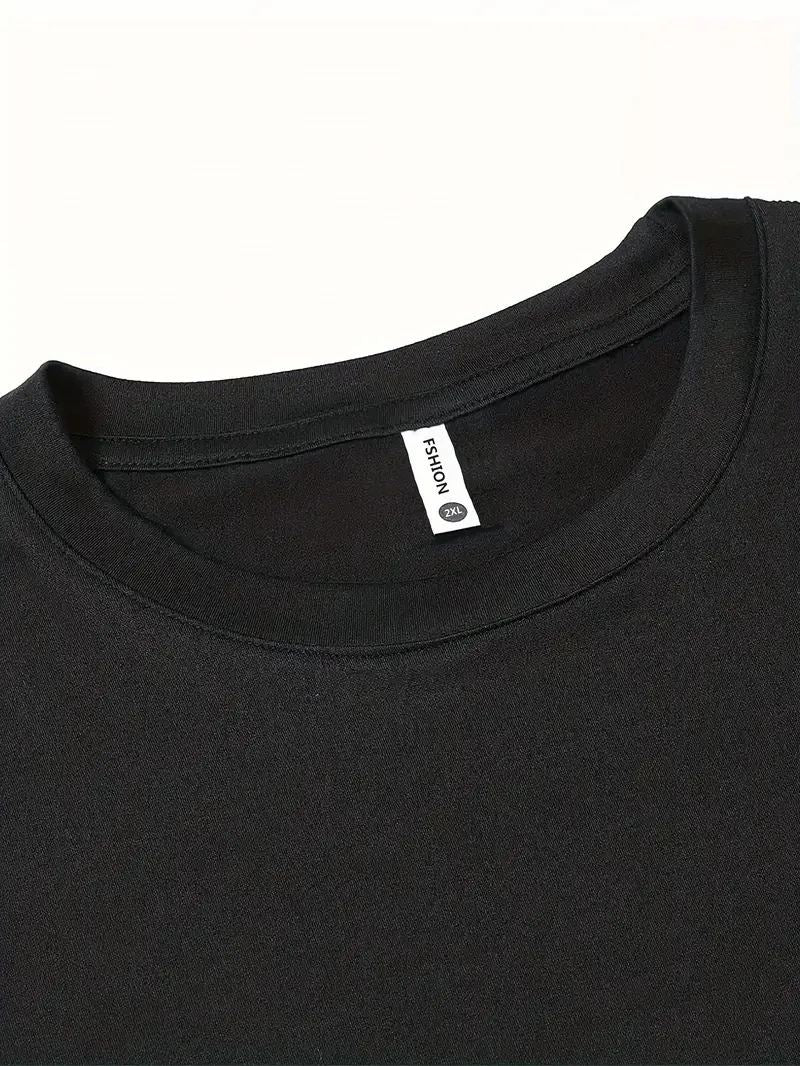 Erkek Kısa Kol Yazlık Tişört Bisiklet Yaka Baskılı Oversize T-Shirt - Siyah