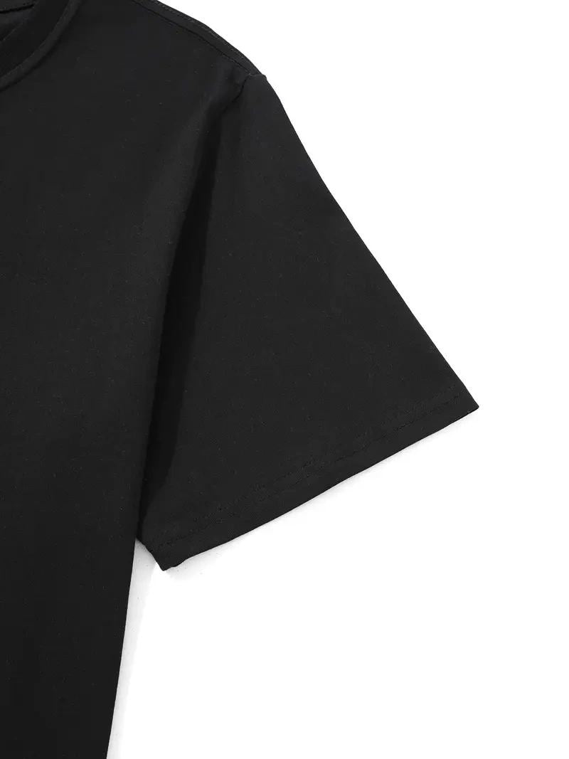 Erkek Kısa Kol Yazlık Tişört Bisiklet Yaka Palmiye Baskılı T-Shirt - Siyah