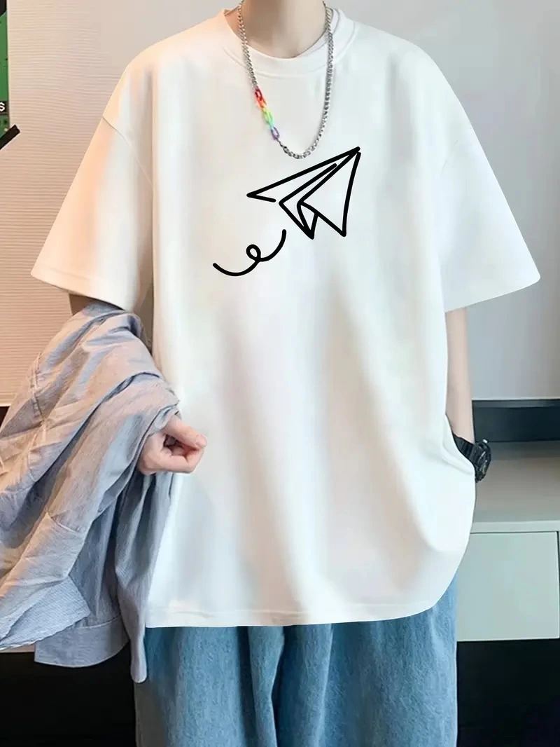 Erkek Kısa Kol Yazlık Tişört Bisiklet Yaka Baskılı Oversize T-Shirt - Beyaz