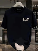 Erkek Kısa Kol Yazlık Tişört Bisiklet Yaka Baskılı Oversize T-Shirt - Siyah