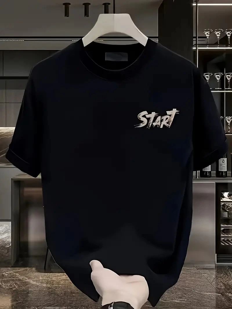 Erkek Kısa Kol Yazlık Tişört Bisiklet Yaka Baskılı Oversize T-Shirt - Siyah