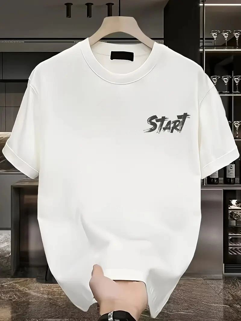 Erkek Kısa Kol Yazlık Tişört Bisiklet Yaka Baskılı Oversize T-Shirt - Beyaz