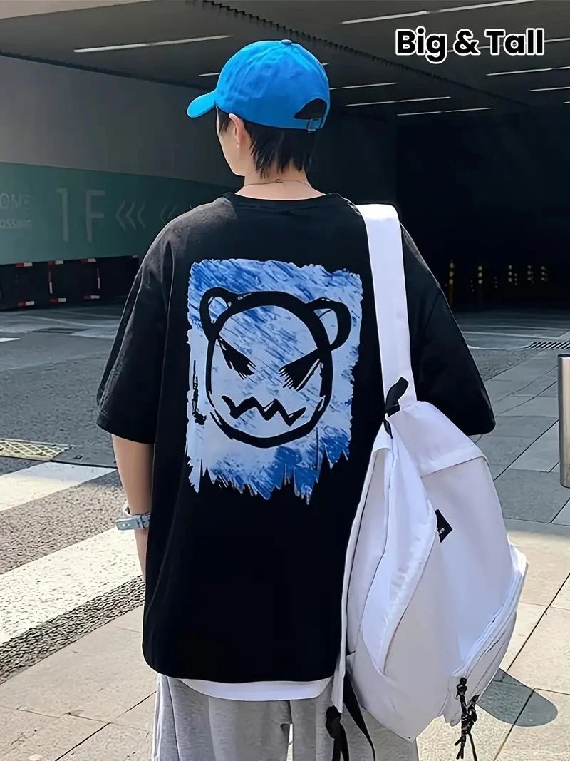 ERKEK  Tişört Bisiklet Yaka Kore tarzı baskı Kısa Kol t-shirt - Siyah