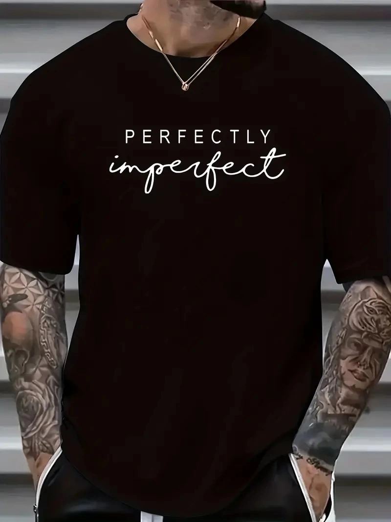 Erkek PERFECTLY Baskılı Tişört Bisiklet yaka yazlık Kısa Kol t-shirt - Siyah