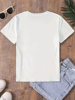 Kadın Tişört fiyonk baskılı Bisiklet yaka yazlık Kısa Kol oversize t-shirt - Beyaz