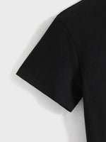 Kadın Baskılı Tişört Kısa Kol Bisiklet Yaka T-shirt - Siyah