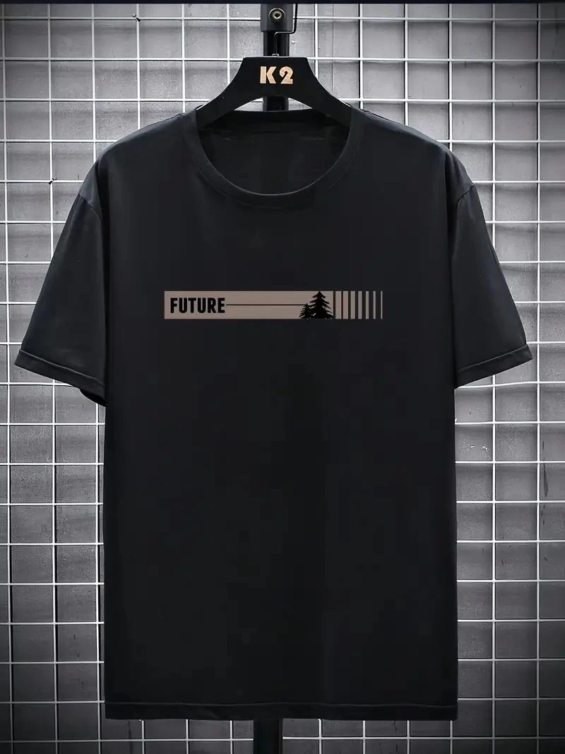 Erkek Tişört FUTRE Baskılı Kısa Kol Bisiklet Yaka T-shirt - Siyah