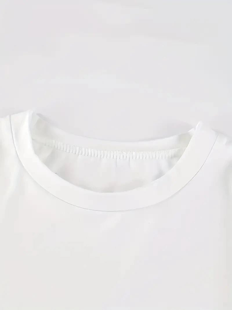 Kadın Kısa Kol Yazlık Tişört Bisiklet Yaka Baskılı Oversize T-Shirt - Beyaz
