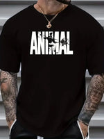 Erkek ANIMAL Baskılı Tişört Bisiklet YakaYazlık T-shirt - Siyah