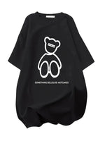 Kadın Tişört Penye Compack Baskılı Oversize Bisiklet Yaka T-shirt - Siyah