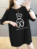 Kadın Tişört Penye Compack Baskılı Oversize Bisiklet Yaka T-shirt - Siyah