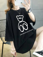 Kadın Tişört Penye Compack Baskılı Oversize Bisiklet Yaka T-shirt - Siyah