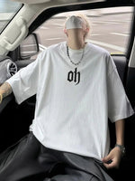 Erkek Kısa Kol Yazlık Tişört Bisiklet Yaka Baskılı Oversize T-Shirt - Beyaz
