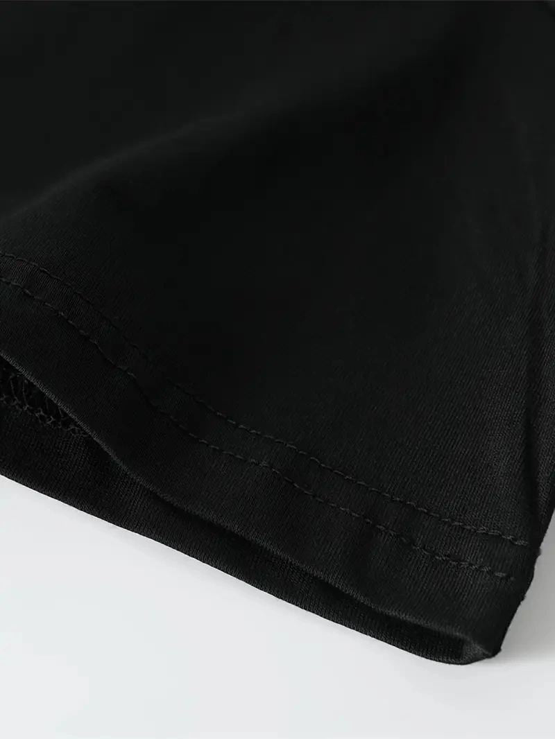 Erkek Kısa Kol Yazlık Tişört Bisiklet Yaka Baskılı Oversize T-Shirt - Siyah