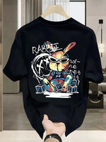 Erkek T-shirt Tavşan Baskılı Kısa Kollu Tişört - Siyah