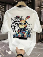Erkek T-shirt Tavşan Baskılı Kısa Kollu Tişört - Beyaz