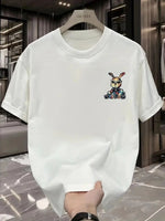 Erkek T-shirt Tavşan Baskılı Kısa Kollu Tişört - Beyaz