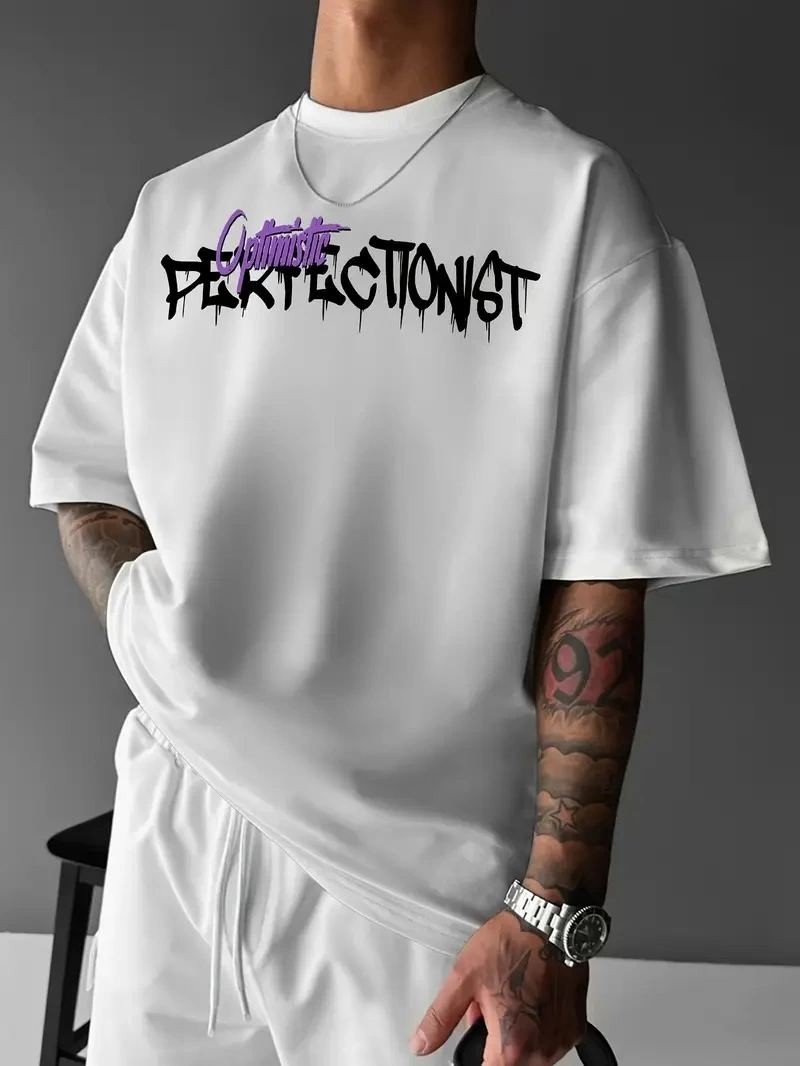 Erkek Tişört Baskılı Bisiklet Yaka Kısa kol t-shirt - Beyaz