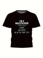 Erkek T-shirt Komik 'Multitasker' Baskılı Kısa kol Tişört - Siyah