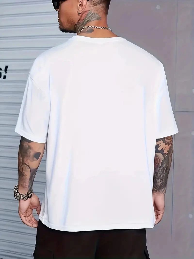 Erkek Baskılı Tişört Kısa Kol Bisiklet Yaka Oversize T-Shirt - Beyaz