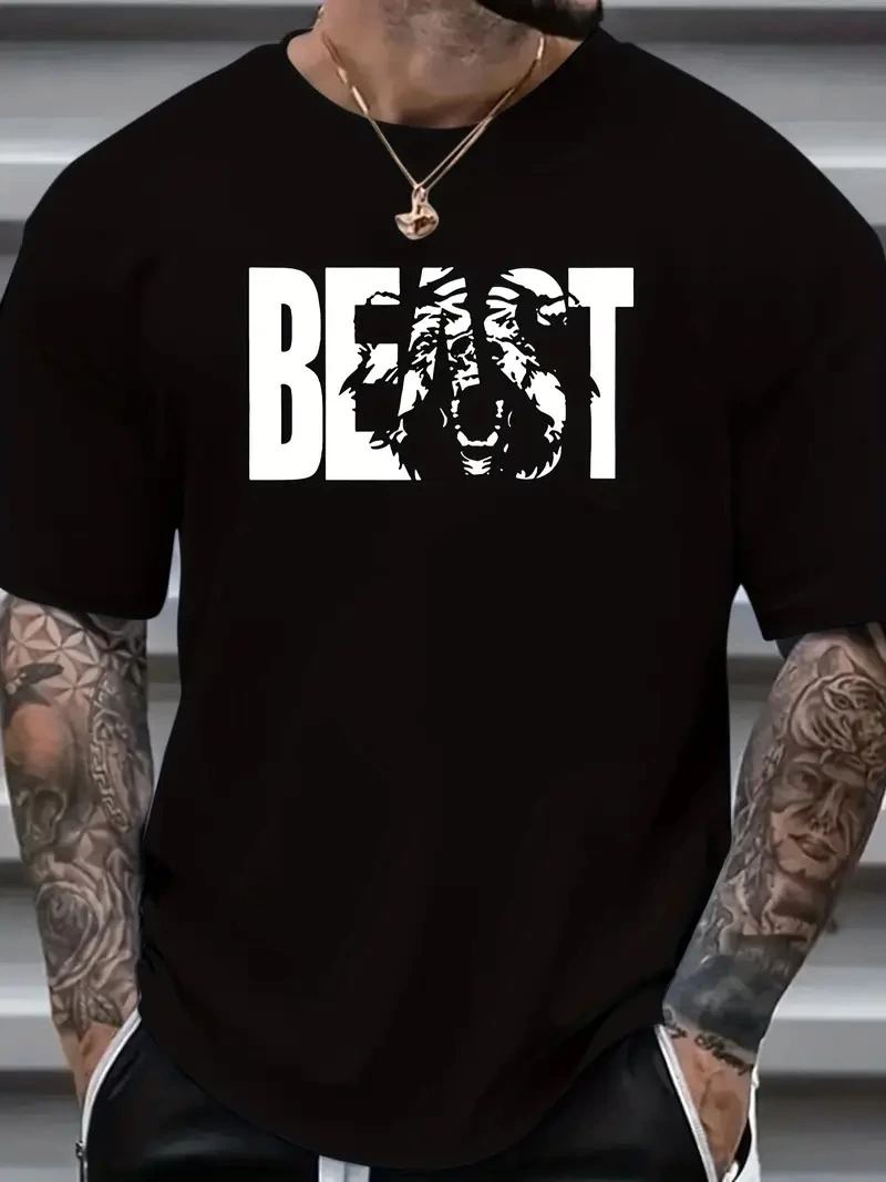 Erkek Baskılı Tişört Kısa Kol Bisiklet Yaka Oversize T-Shirt - Siyah