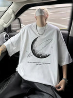 Erkek Baskılı Tişört Kısa Kol Bisiklet Yaka Oversize T-Shirt - Beyaz