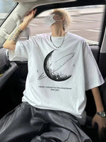 Erkek Baskılı Tişört Kısa Kol Bisiklet Yaka Oversize T-Shirt - Beyaz