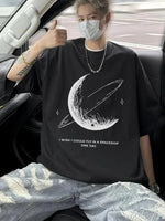 Erkek Baskılı Tişört Kısa Kol Bisiklet Yaka Oversize T-Shirt - - Siyah