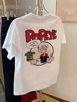 Erkek T-Shirt Oversize Kısa kol Tişört Popeye Baskılı - Beyaz