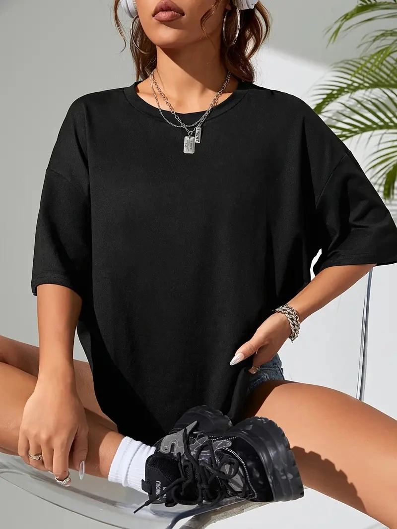 Kadın Tişört Büyük Boy Ayıcık Baskılı Bisiklet Kısa kol t-shirt - Siyah