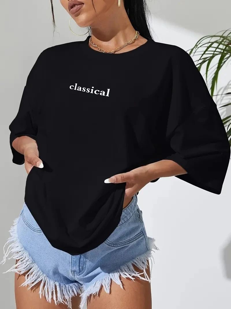 Kadın T-shirt Penye Compack Classical Baskılı Kısa kol Tişört - Siyah