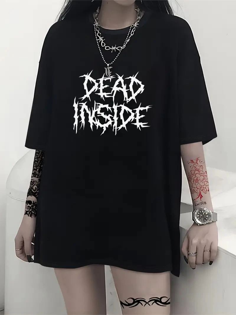 Kadın T-shirt Bisiklet Yaka Oversize Kısa Kollu Tişört - Siyah