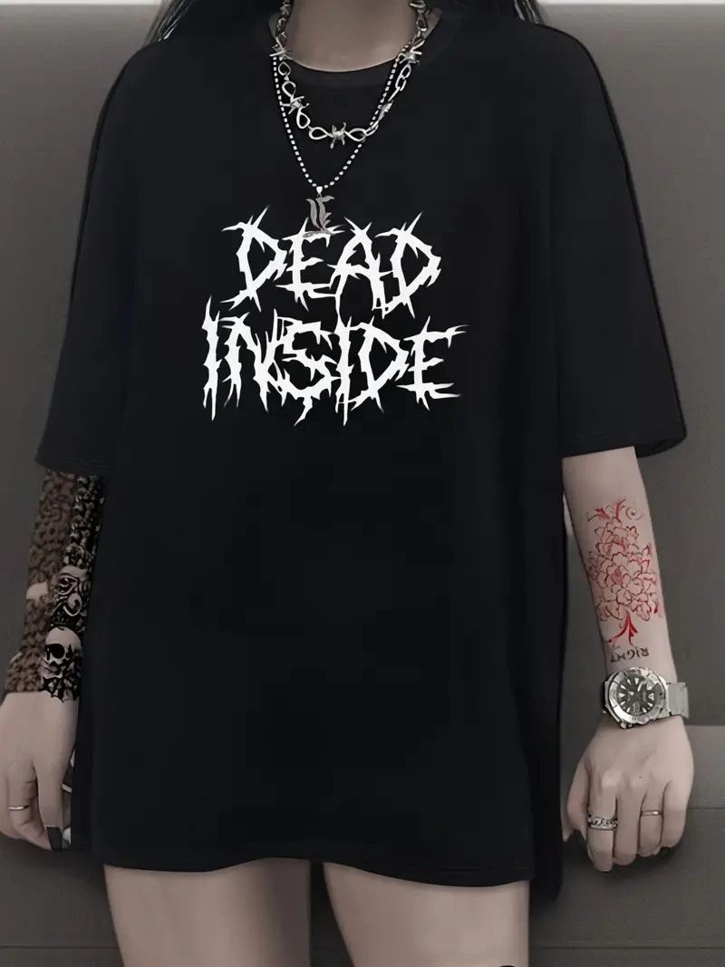 Kadın T-shirt Bisiklet Yaka Oversize Kısa Kollu Tişört - Siyah