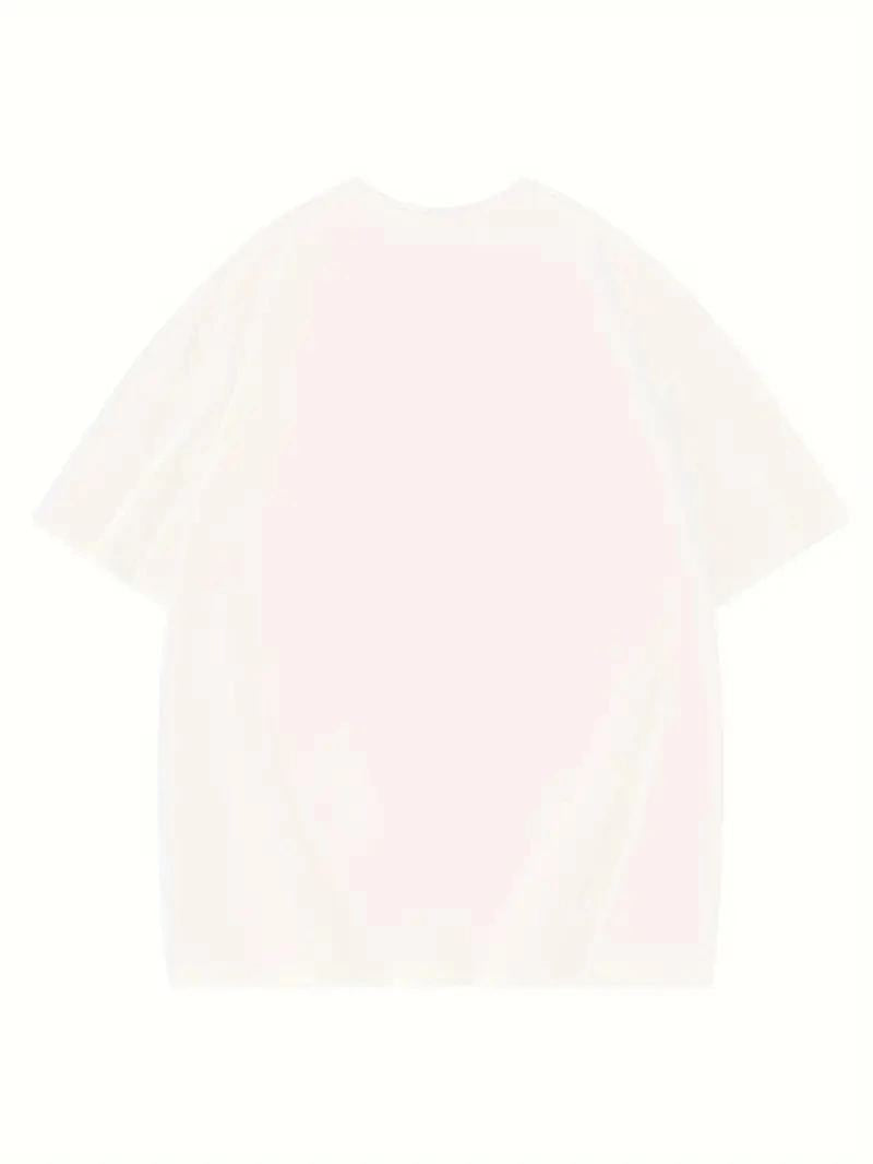 Kadın T-shirt Eğlenceli Harf NY Baskılı Bisiklet Yaka Tişört - Beyaz