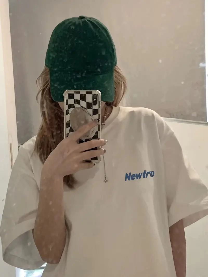 Kadın Tişört Newtro Baskılı Oversize Bisiklet Yaka T-shirt - Beyaz