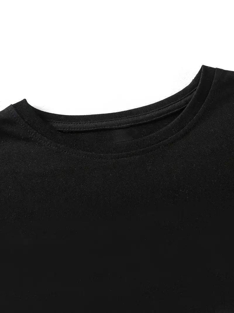 Kadın Tişört Bisiklet yaka kısa kol Eğlenceli Karikatür T-shirt - Siyah