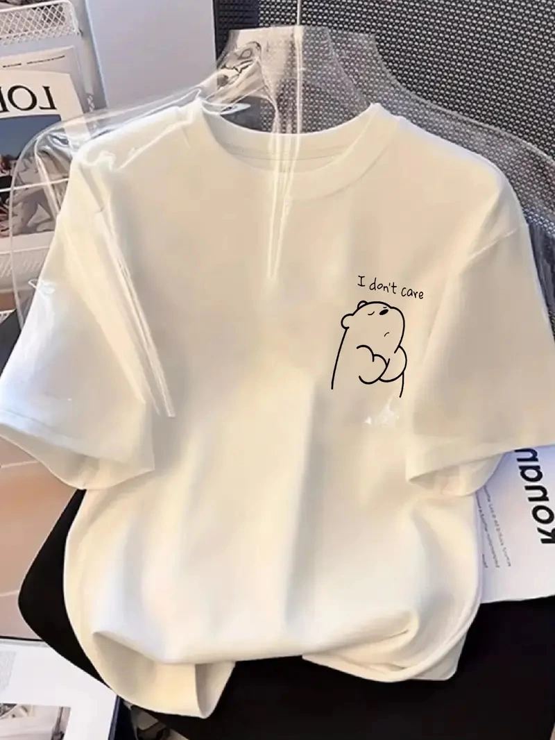 Kadın T-Shirt Kısa Kollu, "Umrumda Değil" Baskılı tişört - Beyaz