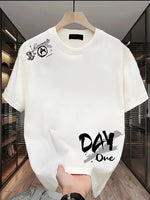 Kadın Kısa Kol Yazlık Tişört Bisiklet Yaka Baskılı Oversize T-Shirt - Beyaz