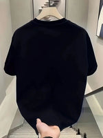 Kadın Kısa Kol Yazlık Tişört Bisiklet Yaka Baskılı Oversize T-Shirt - Siyah