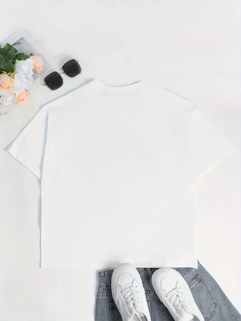 Kadın T-Shirt Ördek Baskılı Bisiklet Yaka Kısa kol Tişört - Beyaz