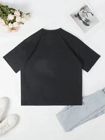 Kadın T-Shirt Ördek Baskılı Bisiklet Yakalı Kısa kol Tişört - Siyah