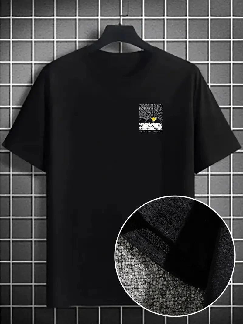 Erkek Tişört Dağ Grafikli Kısa kollu Yazlık T-shirt - Siyah