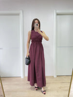 Kadın Kolsuz Göğüs Lastıklı %100 Poplin Uzun Elbise - Bordo