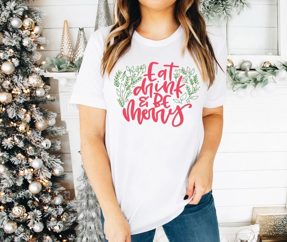 Yılbaşı Tişört Noel İçin  Kısa kol T-shirt - Beyaz