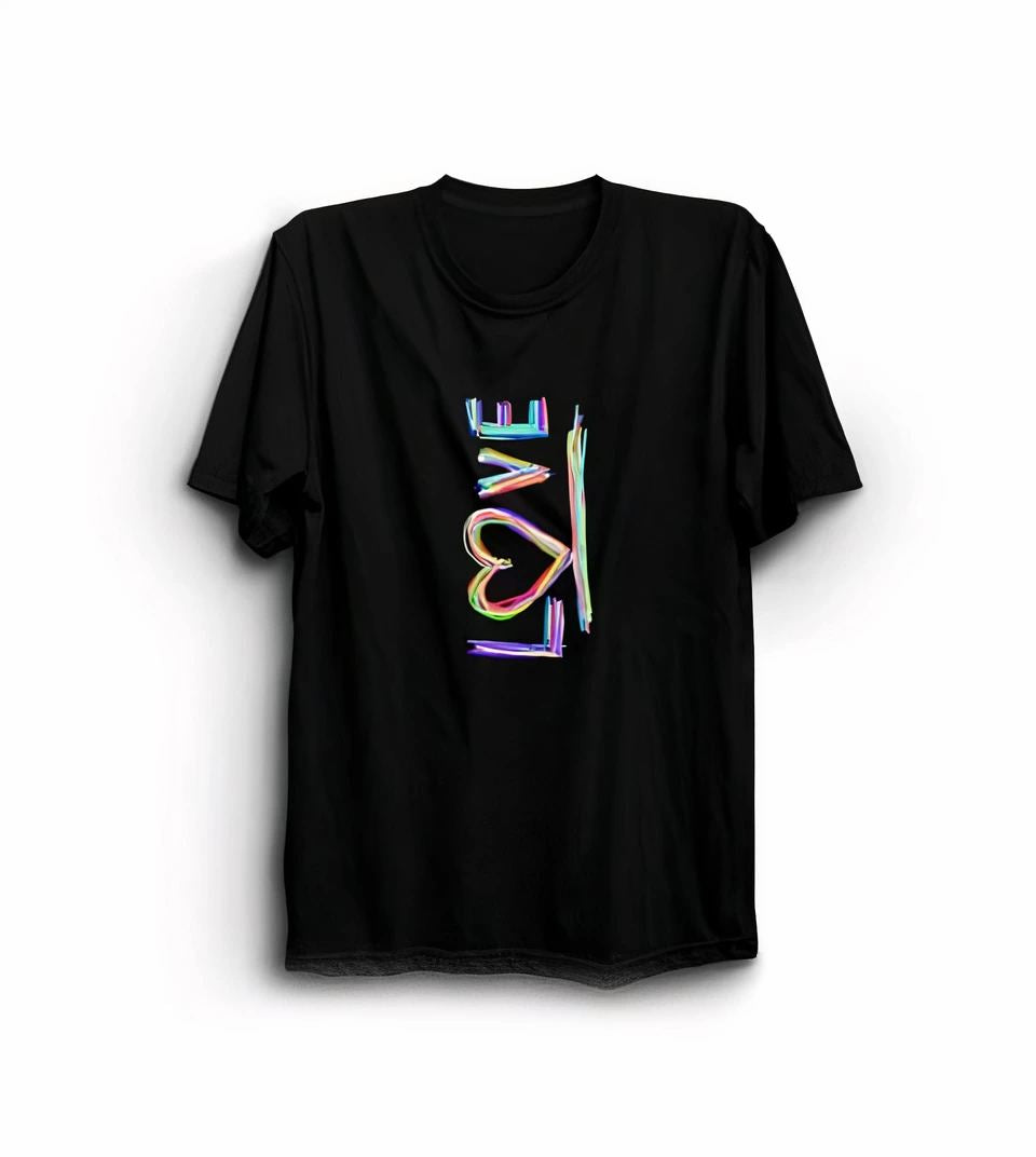 14 Şubat Tişört Sevgililer Günü İçin Özel Tasarım Love Baskılı T-shirt - Siyah