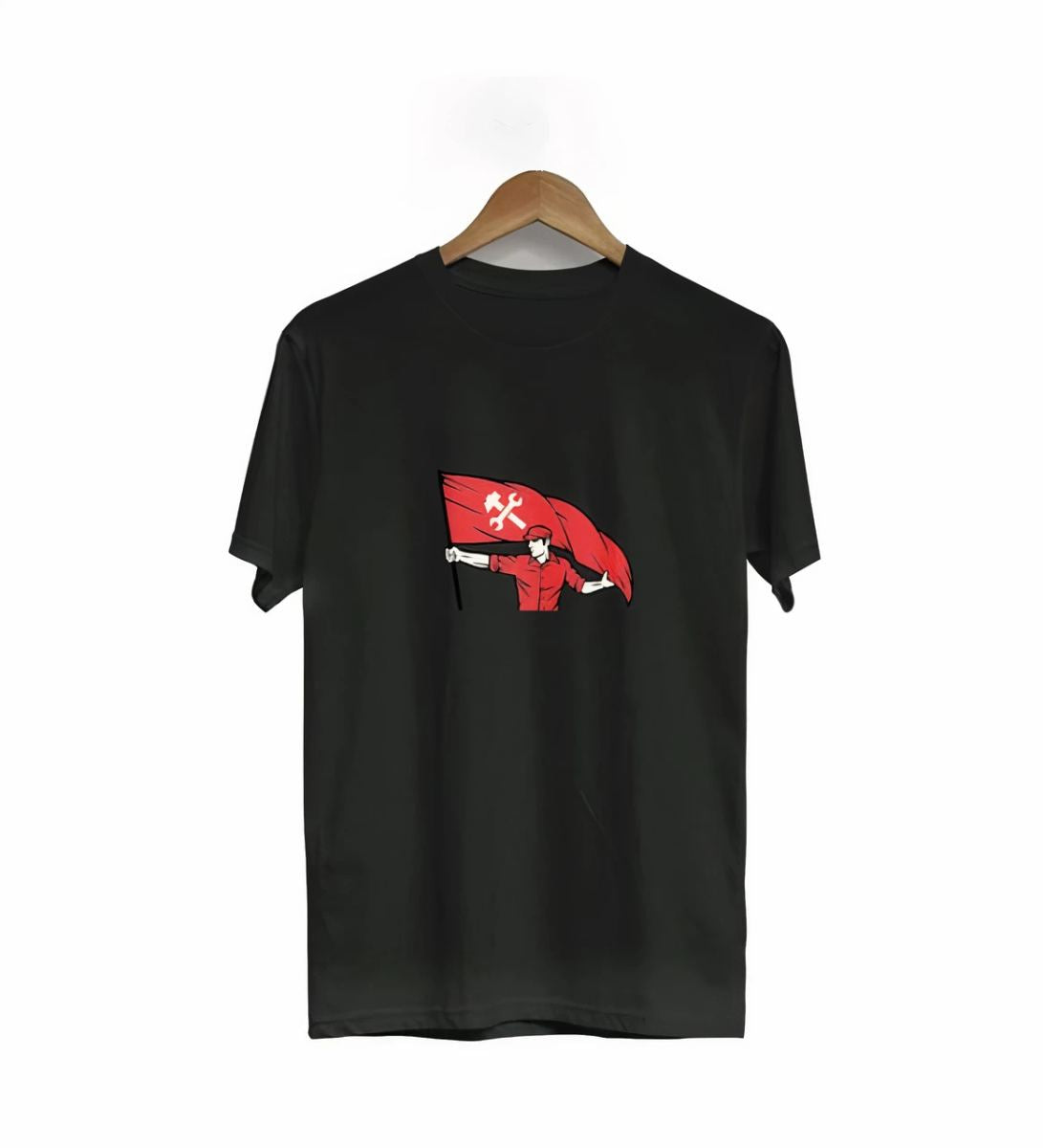 1 Mayıs Emekçilerimiz İçin Tişört Özel Tasarım Bayraklı Emekçi Baskılı T-shirt - Siyah