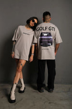 Erkek Oversize Tişört Golf GTI Retro Araba Baskılı T-shirt - Gri