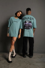 Kadın Oversize Tişört Golf GTI Retro Araba Baskılı T-shirt- Mint Yeşili