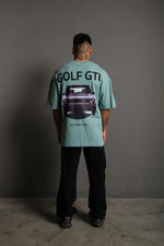 Erkek Oversize Tişört Golf GTI Retro Araba Baskılı T-shirt - Mint Yeşili